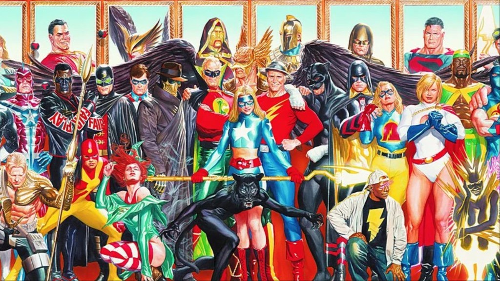 The heroes of the Justice Society gathered together for a group shot by Alex Ross