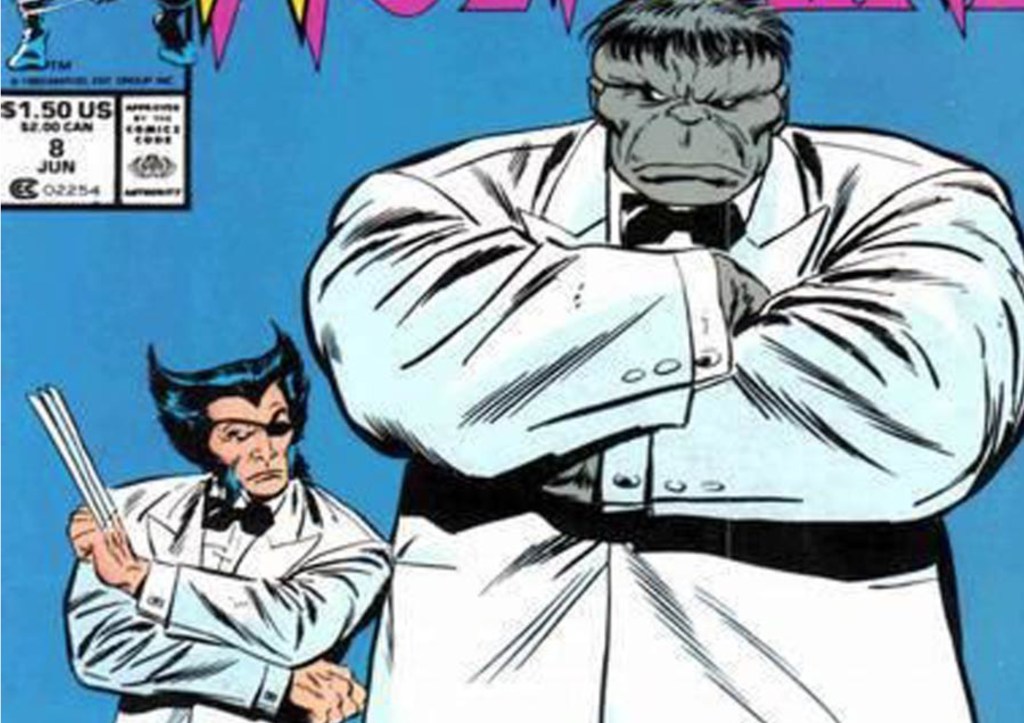 Wolverine as Patch standing next to Gray Hulk